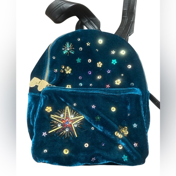 Betsey Johnson Vintage Y2KEmbellished Velvet Backpack mini GUC - Picture 1 of 12